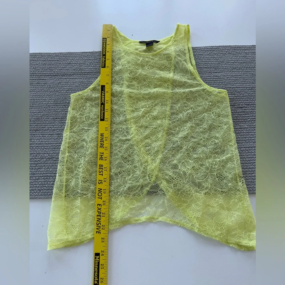Victoria’s Secret Neon Yellow Sheer Lace Cross Back Tank Top Swim Cover Up Small - Picture 9 of 13